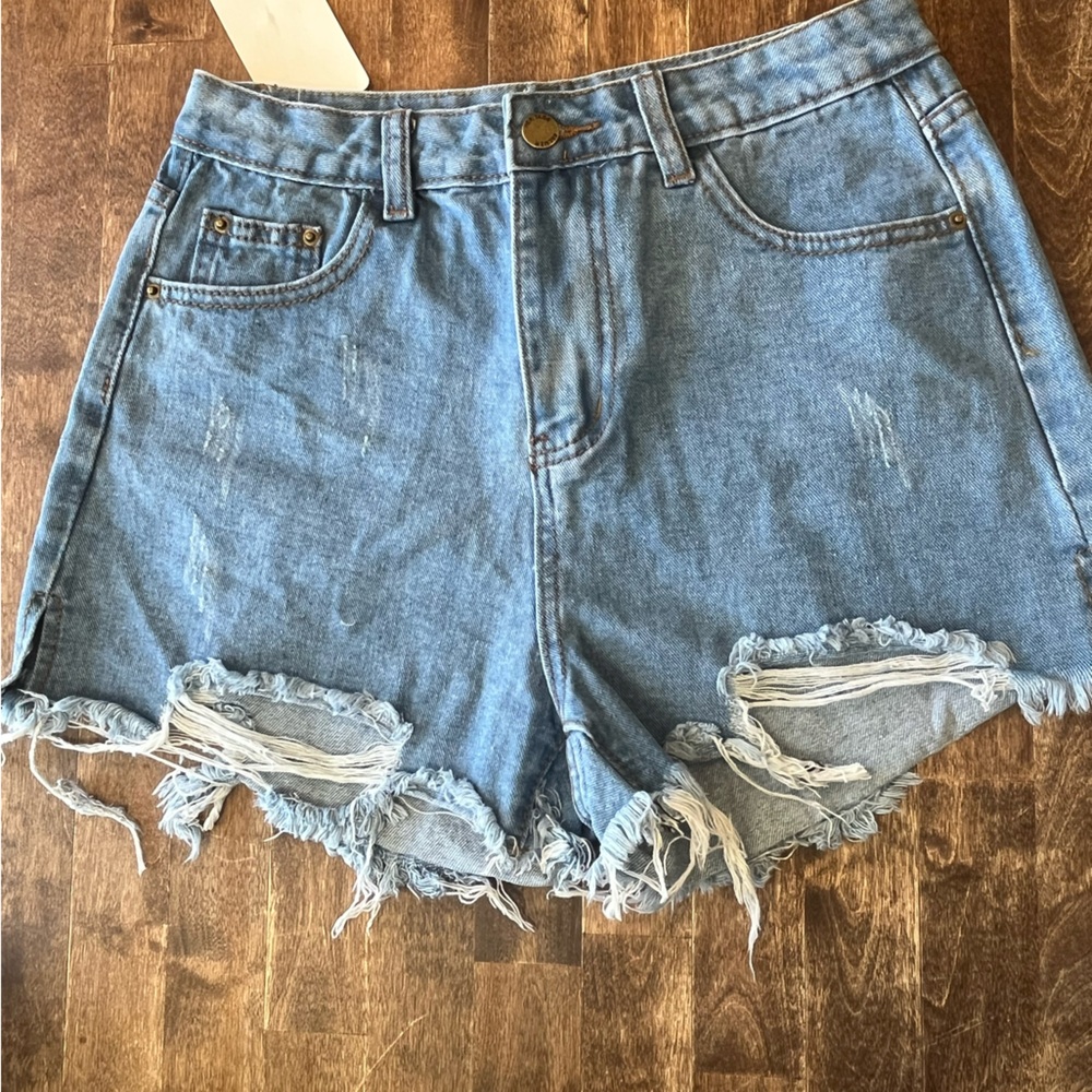 Distressed Denim Blue Shorts